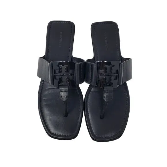Tory Burch Georgia Thong Sandals Calf Leather Perfect Black 84937 Size 9