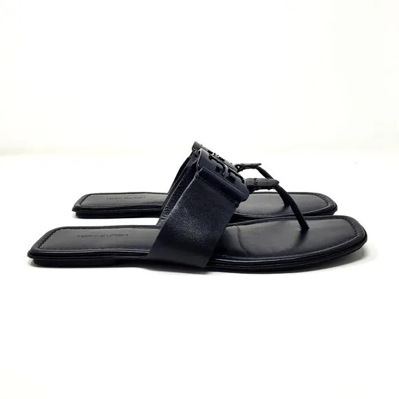 Tory Burch Georgia Thong Sandals Calf Leather Perfect Black 84937 Size 9