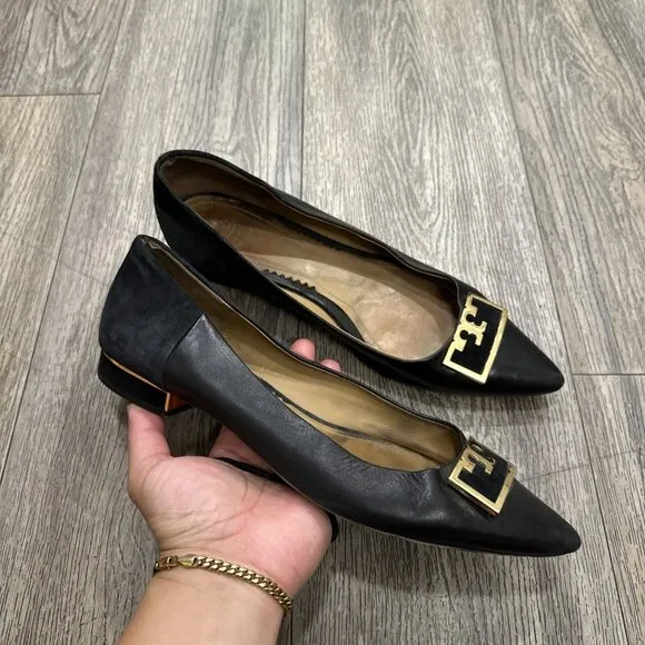 Tory Burch Gigi 20MM Pointy Toe Calf Leather/Suede Flats Size 10 M