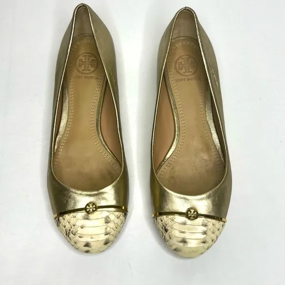 Tory Burch Gold Toe Cap Flats