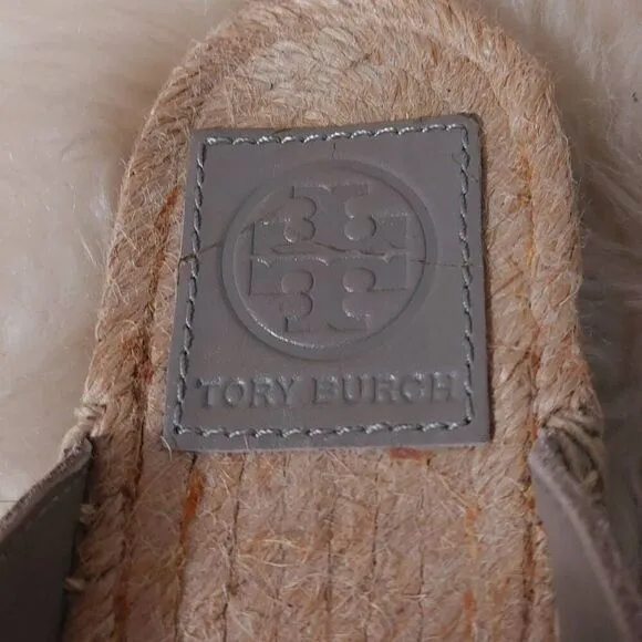 TORY BURCH Gray Suede Espadrille Mules Slides 5M