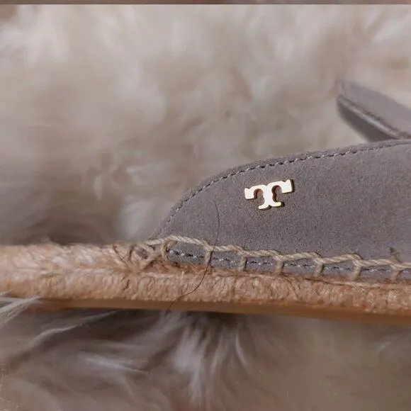TORY BURCH Gray Suede Espadrille Mules Slides 5M