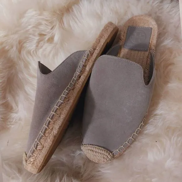 TORY BURCH Gray Suede Espadrille Mules Slides 5M
