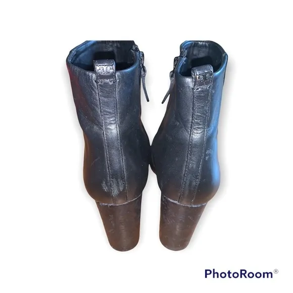 Tory Burch Grove Black Leather Block Heel Boots Booties size 9.5