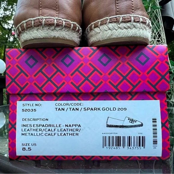 Tory Burch Ines Espadrilles in Tan Nappa Leather Size 8.5