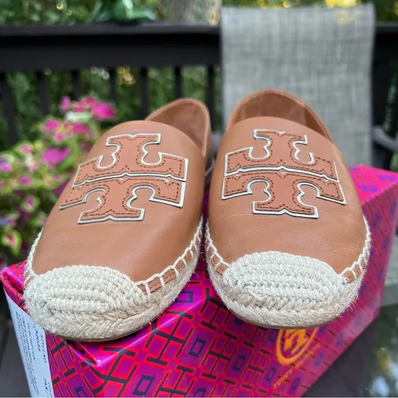 Tory Burch Ines Espadrilles in Tan Nappa Leather Size 8.5
