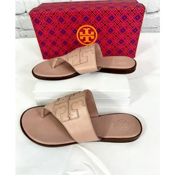 #TORY BURCH Jamie Full Logo Thong Blush Pink Size 7
