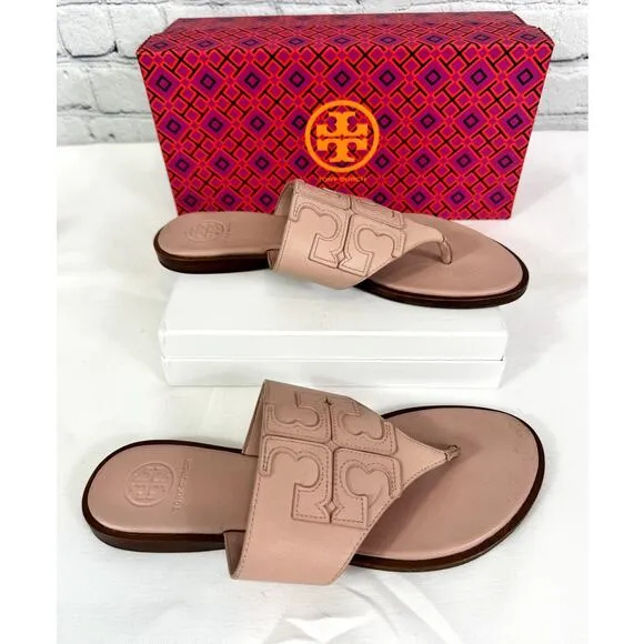 #TORY BURCH Jamie Full Logo Thong Blush Pink Size 7