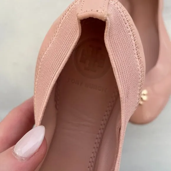 Tory Burch Jolie Ballet Flats Blush Pink Scrunch Patent Leather Ballerina