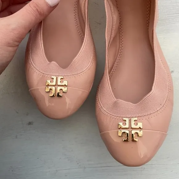 Tory Burch Jolie Ballet Flats Blush Pink Scrunch Patent Leather Ballerina