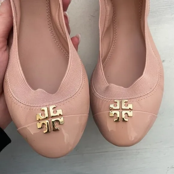 Tory Burch Jolie Ballet Flats Blush Pink Scrunch Patent Leather Ballerina