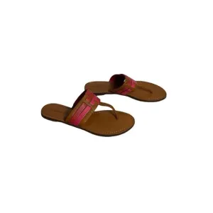 TORY BURCH LEIGH AMBRA CARNELIAN AZALEA LEATHER THONG SANDALS Women’s Size 8