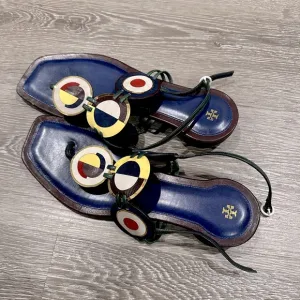 Tory Burch Marquetry Disk Slingback Sandal Size 8 In Excellent Condition