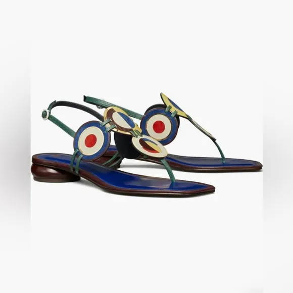 Tory Burch Marquetry Disk Slingback Sandal Size 8 In Excellent Condition