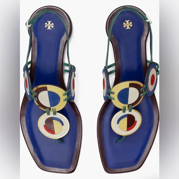 Tory Burch Marquetry Disk Slingback Sandal Size 8 In Excellent Condition