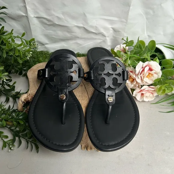 TORY BURCH Miller black leather Sandals size 7 women thong summer sandals