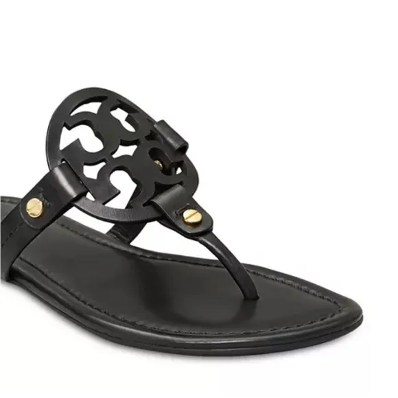 TORY BURCH Miller black leather Sandals size 7 women thong summer sandals