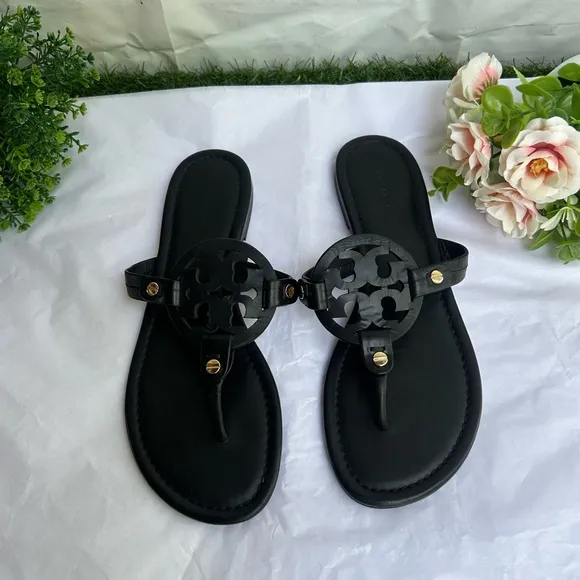 TORY BURCH Miller black leather Sandals size 7 women thong summer sandals