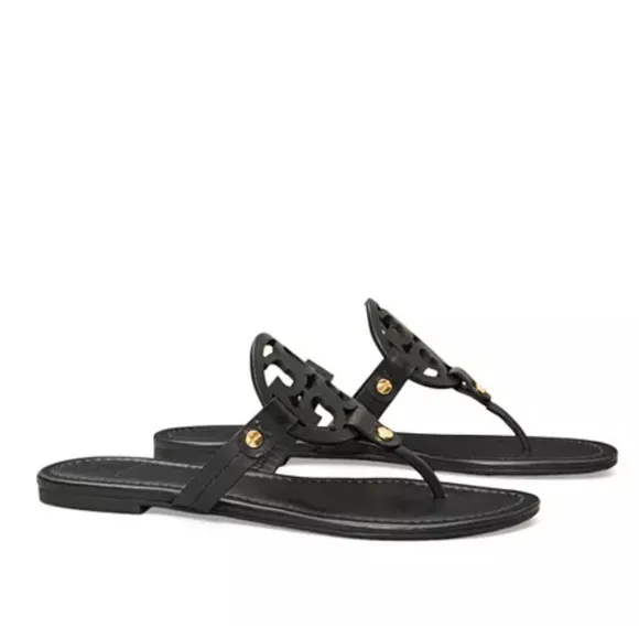 TORY BURCH Miller black leather Sandals size 7 women thong summer sandals