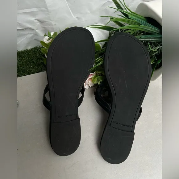 TORY BURCH Miller black leather Sandals size 7 women thong summer sandals