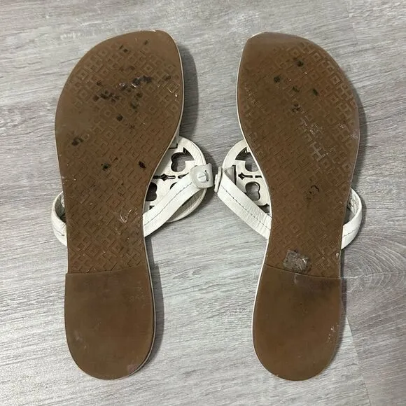 Tory Burch Miller Leather Thong Sandals White 9