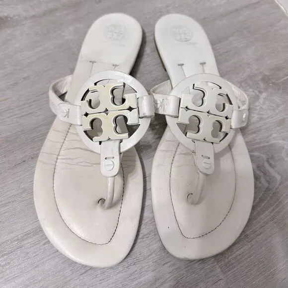 Tory Burch Miller Leather Thong Sandals White 9
