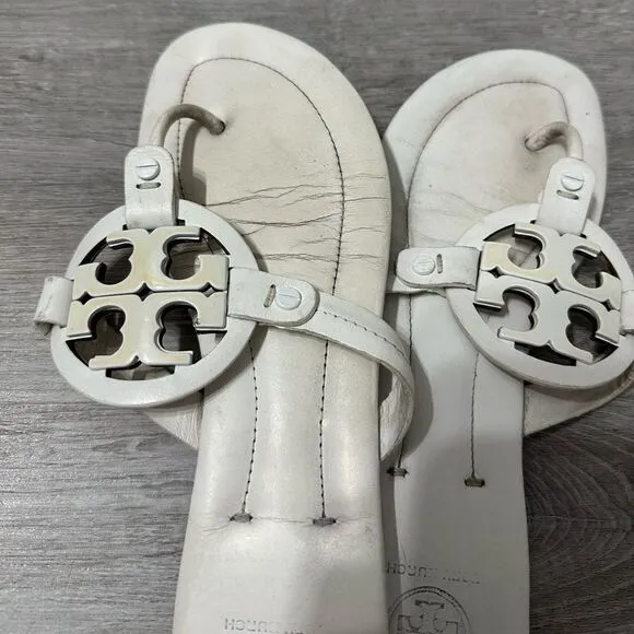 Tory Burch Miller Leather Thong Sandals White 9
