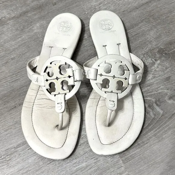 Tory Burch Miller Leather Thong Sandals White 9