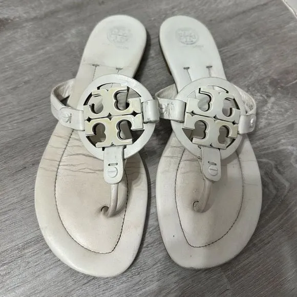 Tory Burch Miller Leather Thong Sandals White 9