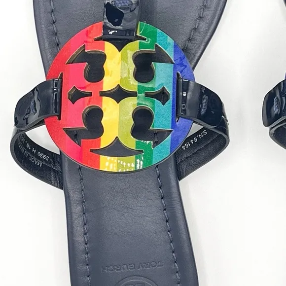 Tory Burch Miller Rainbow Royals Navy Leather Thong Sandals
