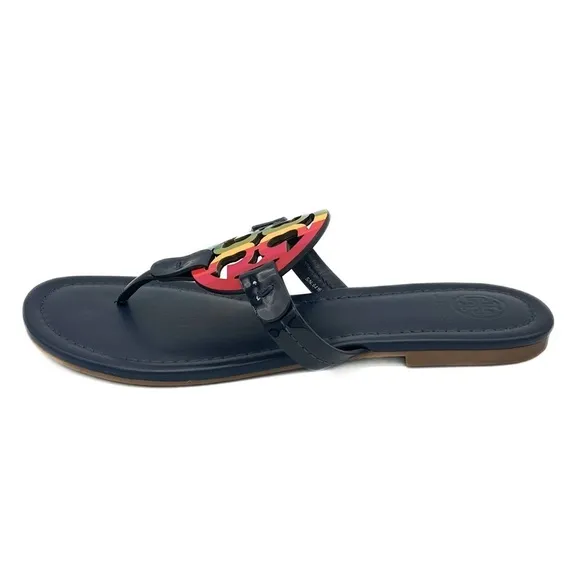 Tory Burch Miller Rainbow Royals Navy Leather Thong Sandals