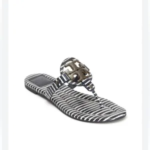 Tory Burch Miller Stripe Snake Print Pewter Logo Sandals Size 8