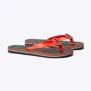 Tory Burch Minnie Flip Flops Sz 5 Logo Red Grenadine Thongs New Flat Sandals