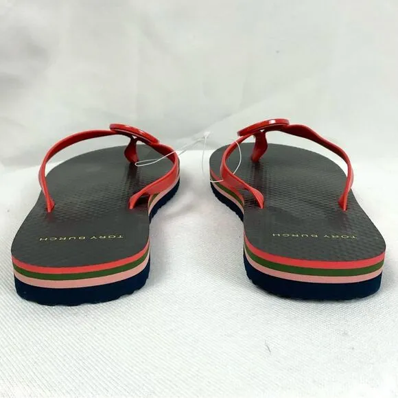 Tory Burch Minnie Flip Flops Sz 5 Logo Red Grenadine Thongs New Flat Sandals