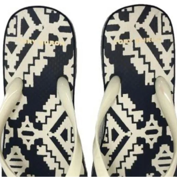 Tory Burch navy blue and ivory platform thong sandals size 8.5 NWOT