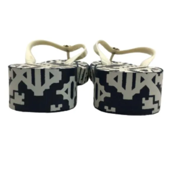 Tory Burch navy blue and ivory platform thong sandals size 8.5 NWOT