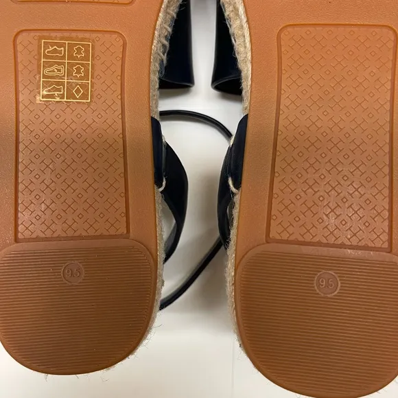Tory Burch Navy Blue Landon Espadrille Ankle Wrap Open Toe Sandals size 9.5.
