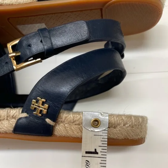Tory Burch Navy Blue Landon Espadrille Ankle Wrap Open Toe Sandals size 9.5.
