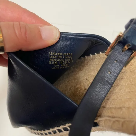 Tory Burch Navy Blue Landon Espadrille Ankle Wrap Open Toe Sandals size 9.5.