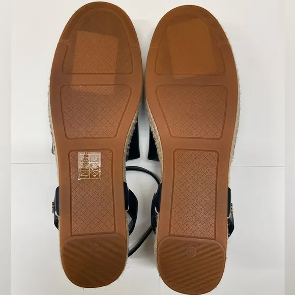 Tory Burch Navy Blue Landon Espadrille Ankle Wrap Open Toe Sandals size 9.5.