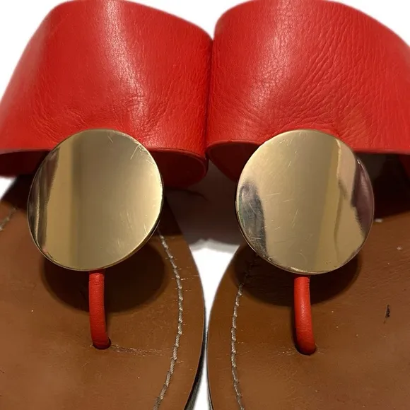 Tory Burch Patos Disk Thong Sandals, Brilliant Red / Gold Size 9M