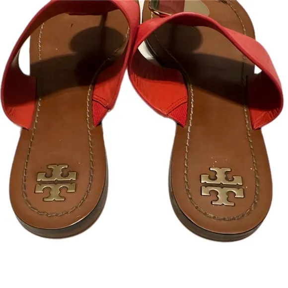 Tory Burch Patos Disk Thong Sandals, Brilliant Red / Gold Size 9M