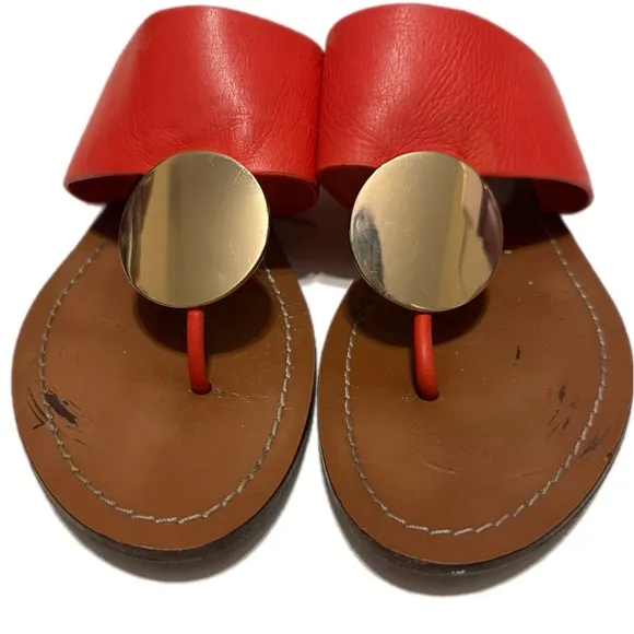 Tory Burch Patos Disk Thong Sandals, Brilliant Red / Gold Size 9M