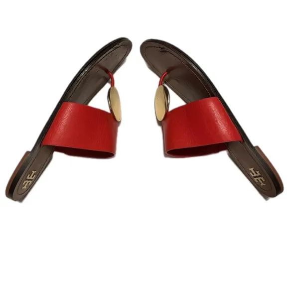 Tory Burch Patos Disk Thong Sandals, Brilliant Red / Gold Size 9M
