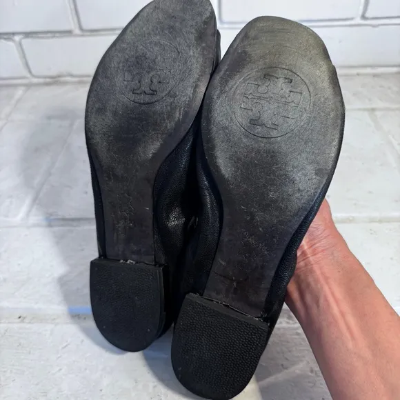 Tory Burch peep-toe black flats, size 10