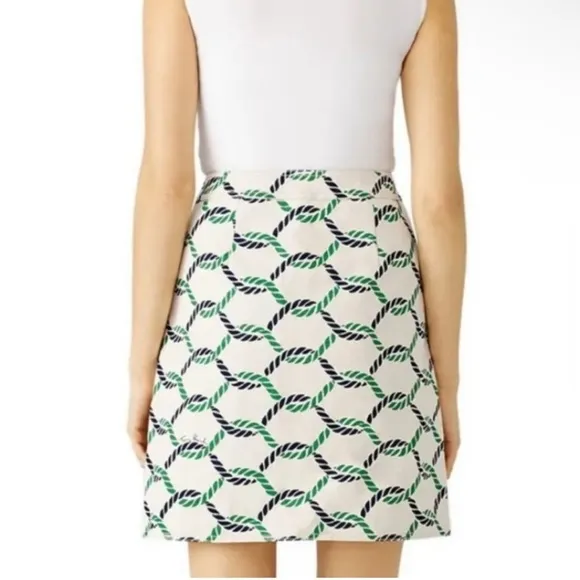 Tory Burch Pier Skirt Rope Print Cream/Navy Blue/Green Cotton/Linen Blend Size 0