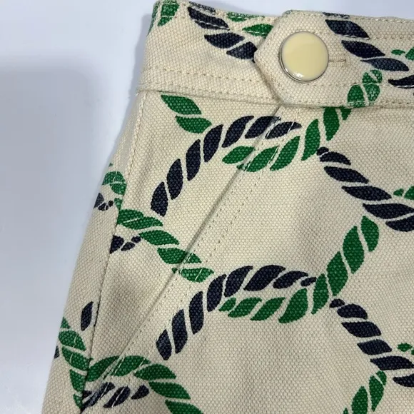 Tory Burch Pier Skirt Rope Print Cream/Navy Blue/Green Cotton/Linen Blend Size 0