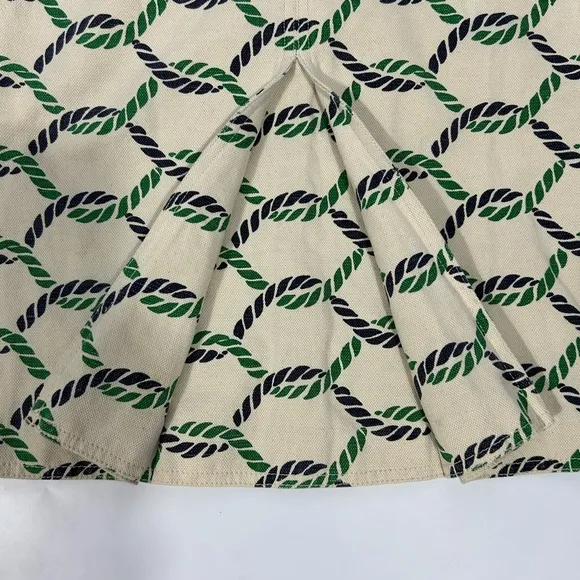 Tory Burch Pier Skirt Rope Print Cream/Navy Blue/Green Cotton/Linen Blend Size 0