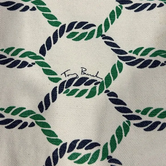Tory Burch Pier Skirt Rope Print Cream/Navy Blue/Green Cotton/Linen Blend Size 0