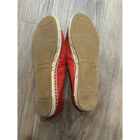 Tory Burch Pink Red Leather Slip On Flat Espadrilles Shoe Sz 9.5